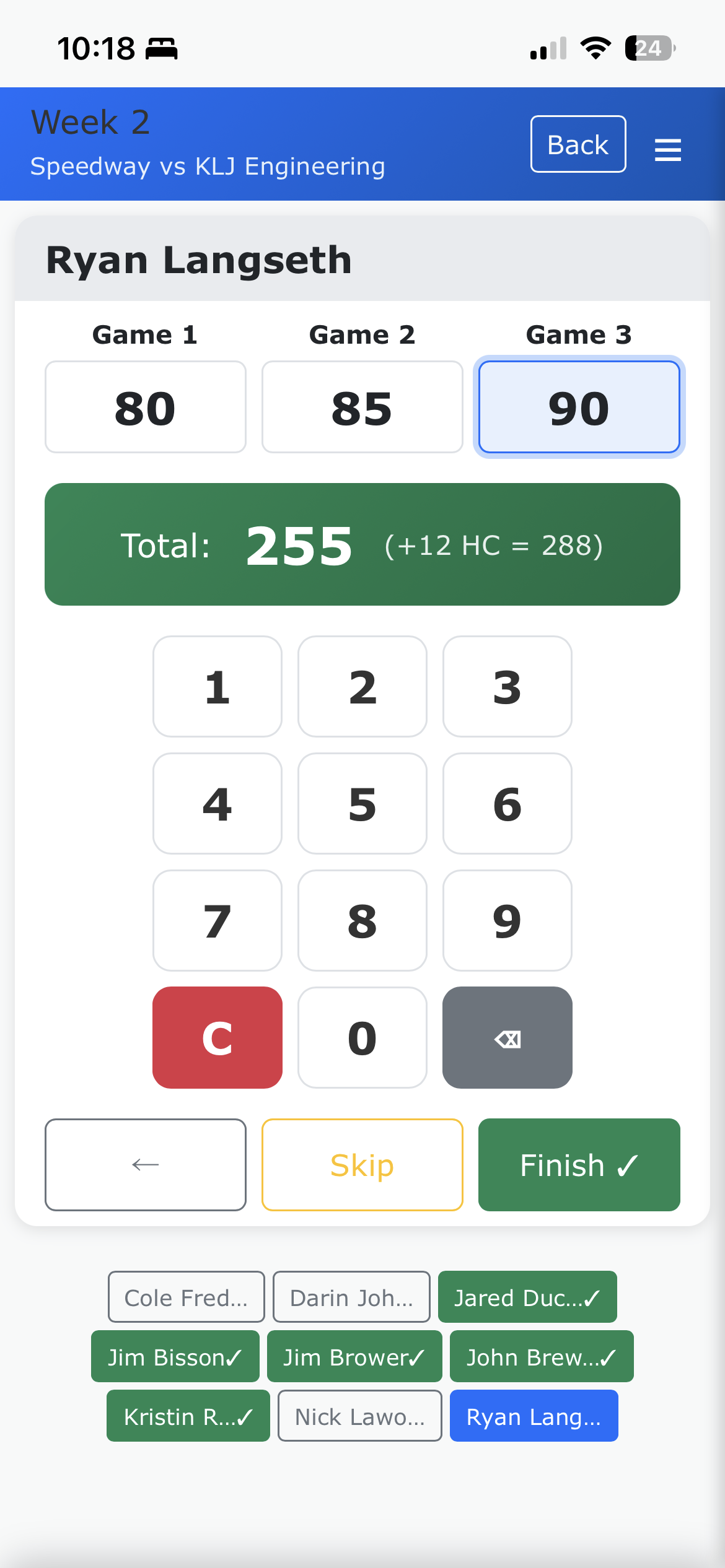 Score summary screen