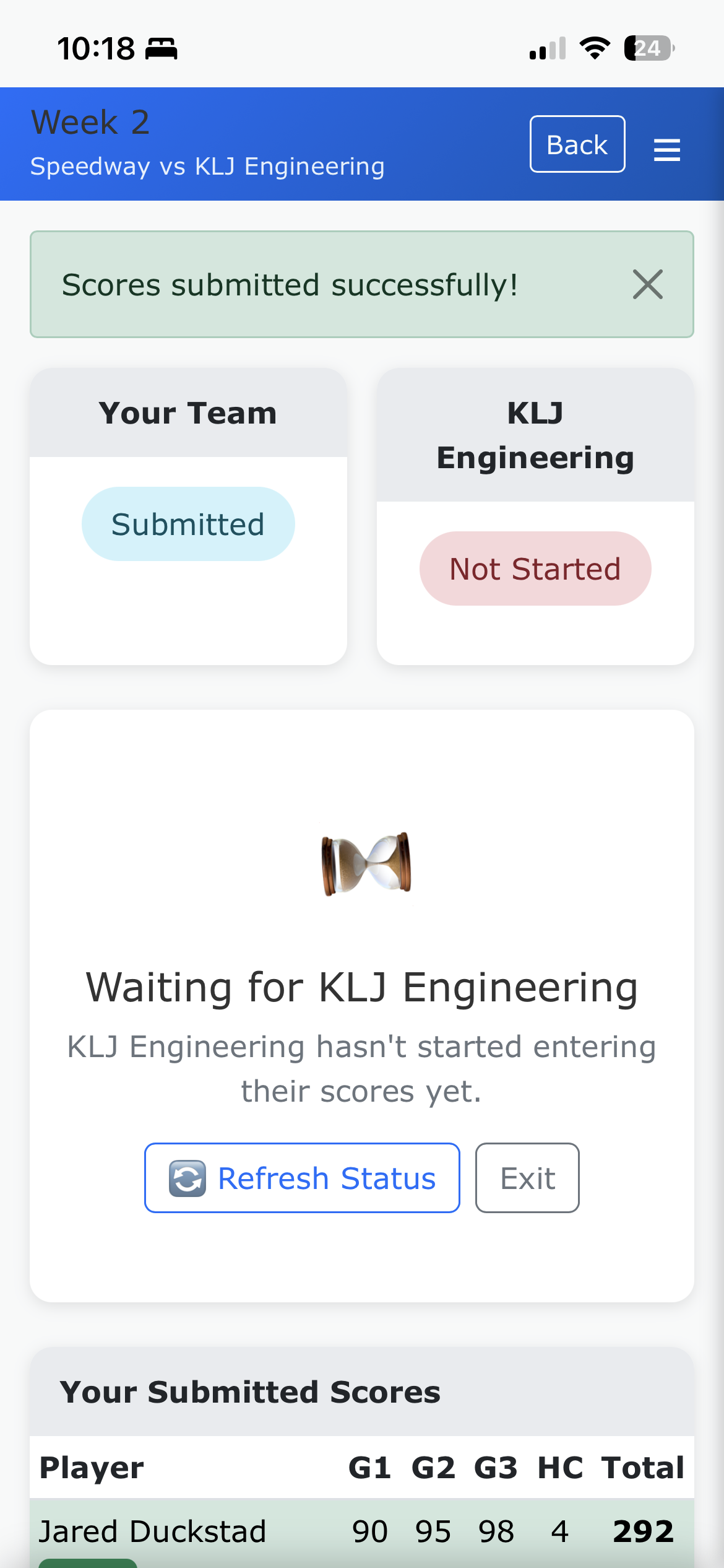 Confirm opponent scores screen